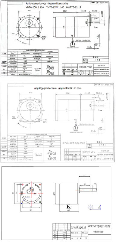 YN70-20 70JB20G10 3 Phase Motor Ac Gear Kecil Untuk Mesin Susu Kacang Kedelai
